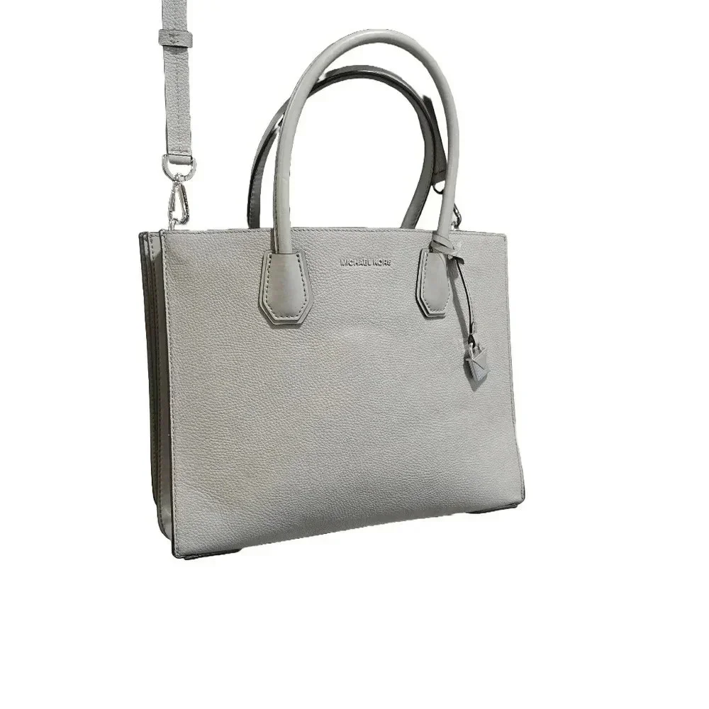 Michael Kors Mercer Large Convertible Pearl Grey Leather Tote Bag - Picture 7 of 16